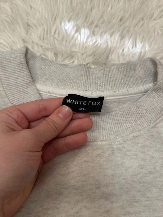 White Fox Boutique Light Grey Crewneck with Navy Logo - Picture 3 of 4